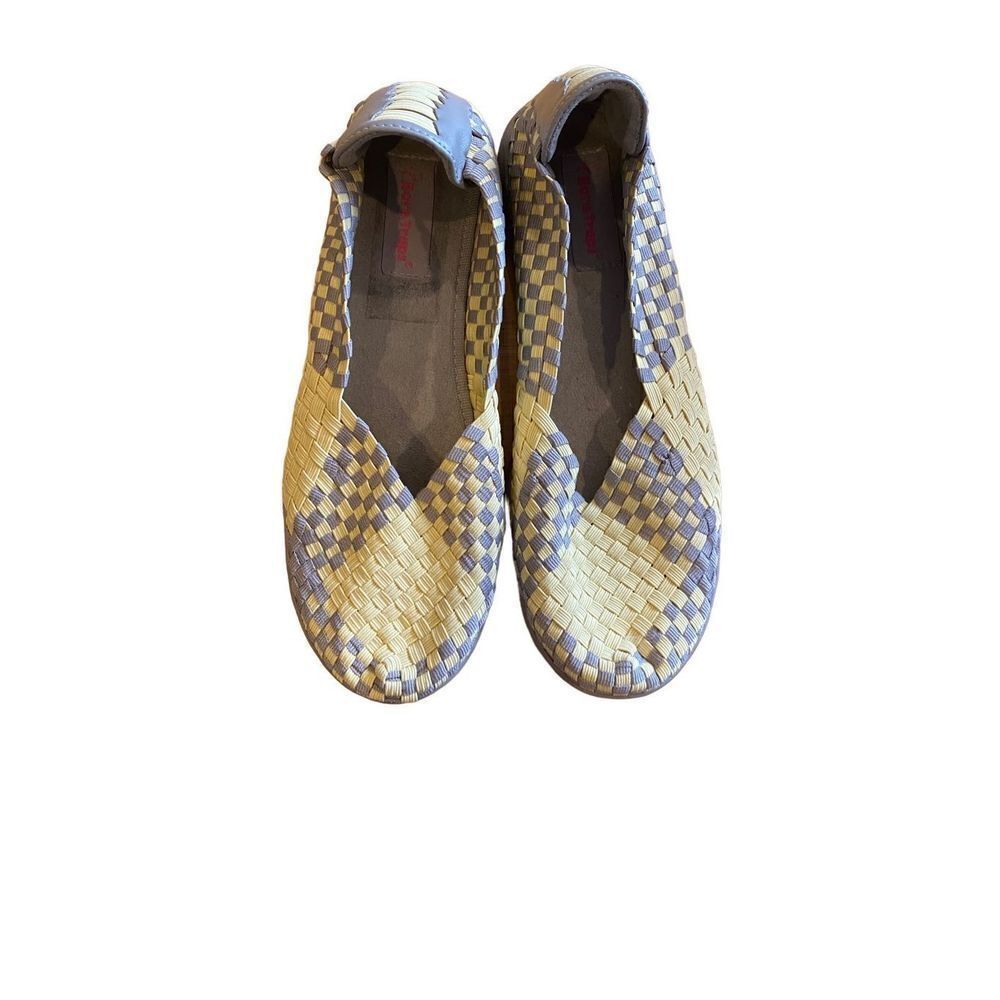 Bare traps, Indiana woven slip on yellow and gray shoes, size 8 1/2